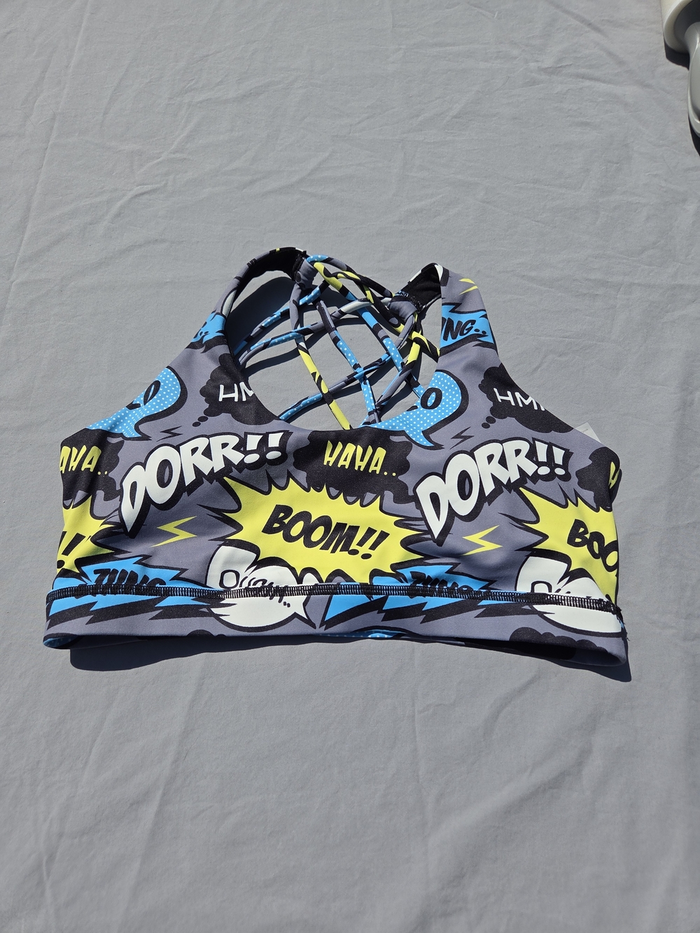 Constantly Varied Gear CVG Grey Comic Book Sports Bra M EUC